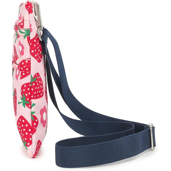 Women's Crossbody Purse Strawberry Print Zipper Pocket Adjustable Strap - Picture 8 of 9